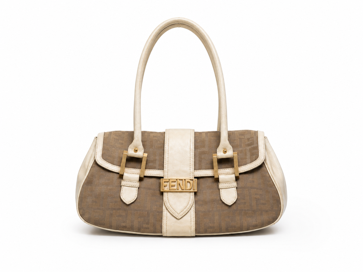 Fendi Zucca Canvas Satchel in Beige & Cream