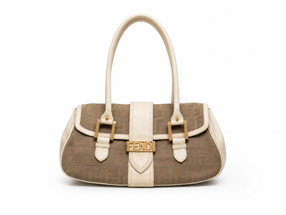 Fendi Zucca Canvas Satchel in Beige & Cream