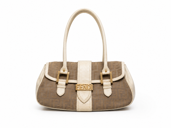 Fendi Zucca Canvas Satchel in Beige & Cream