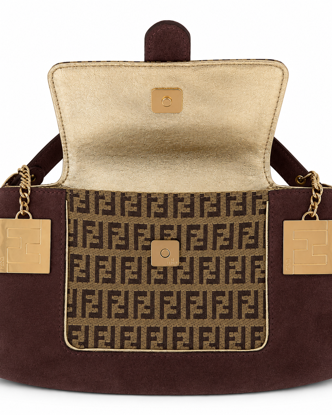 Fendi Baguette Bag in Signature Print and Burgundy
