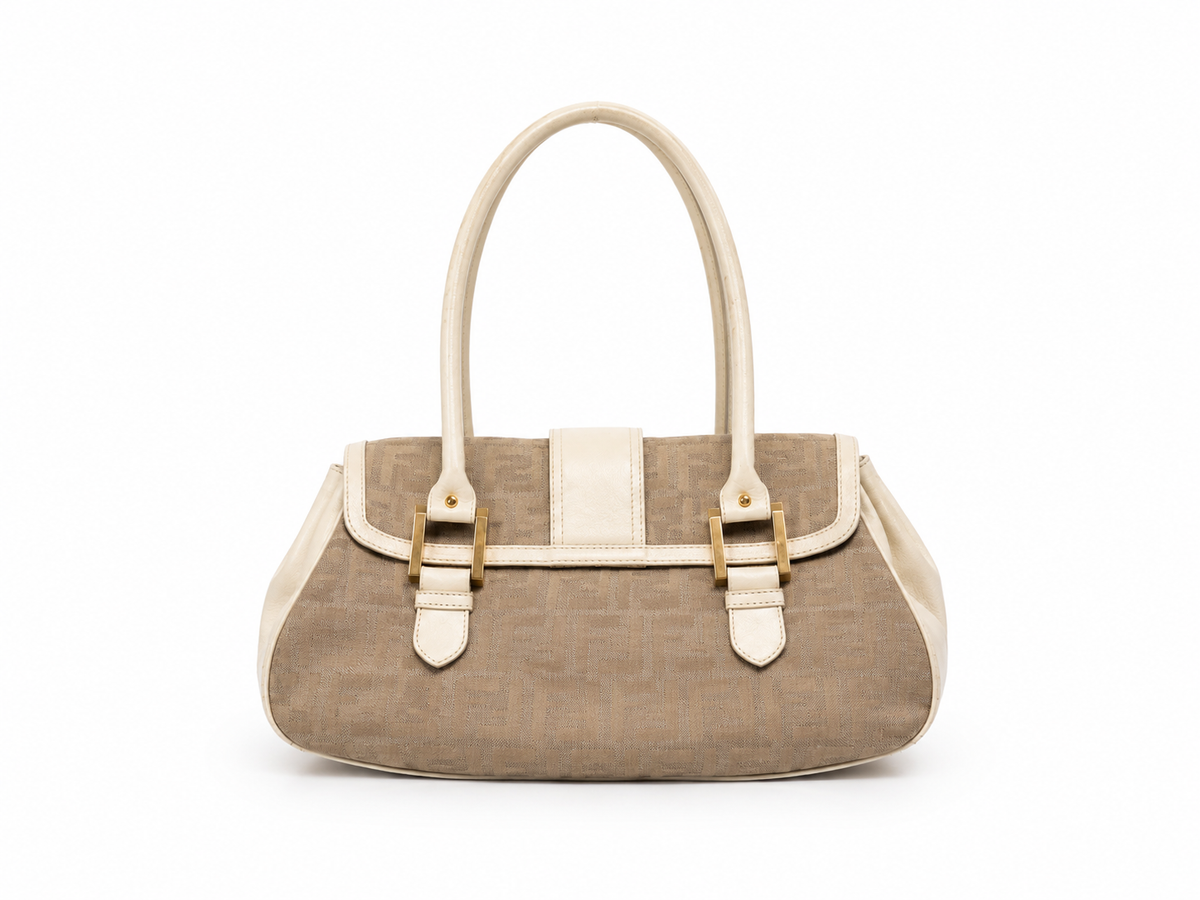 Fendi Zucca Canvas Satchel in Beige & Cream