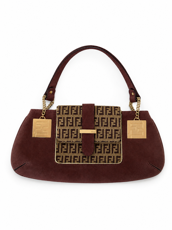 Fendi Canvas Baguette Bag in Burgundy