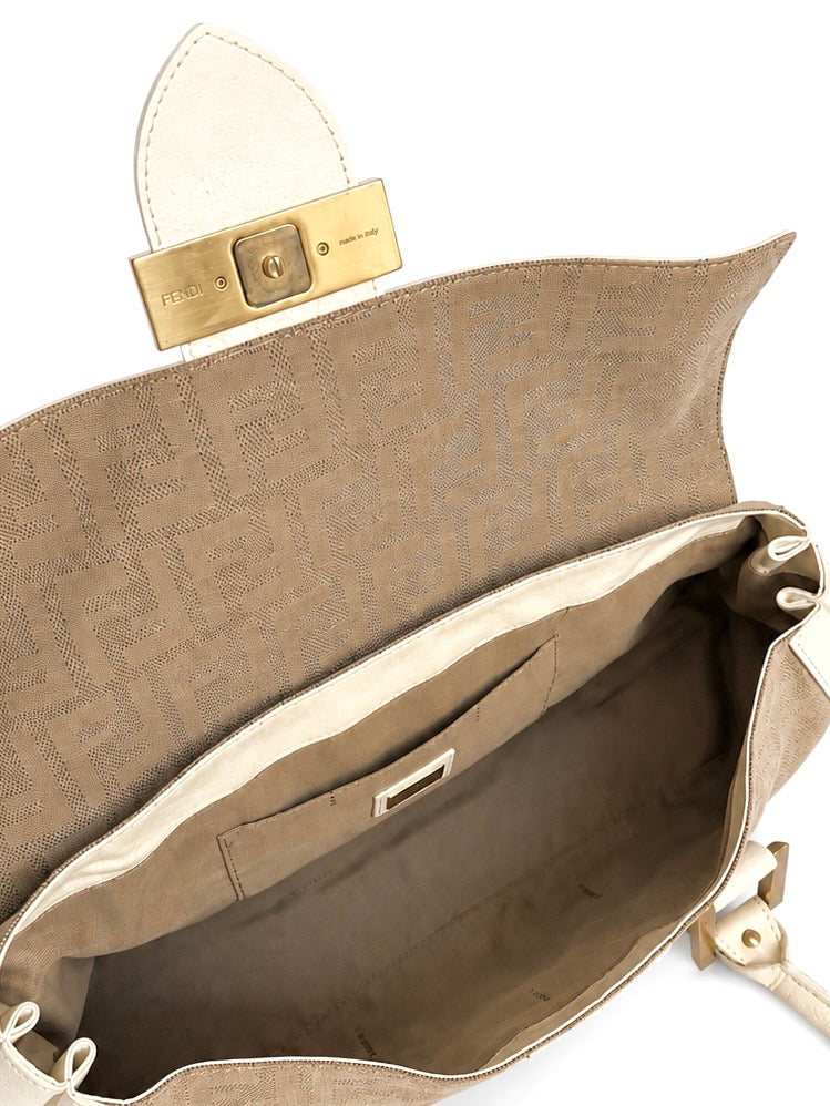 Fendi Zucca Canvas Satchel in Beige & Cream