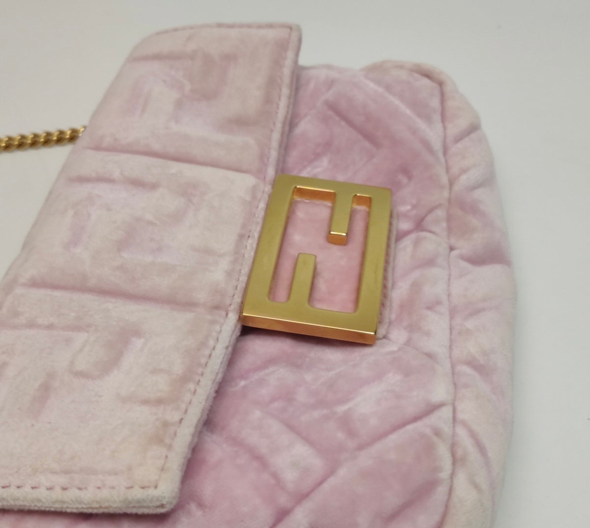 Fendi Mini Baguette in Pink Embossed Velvet