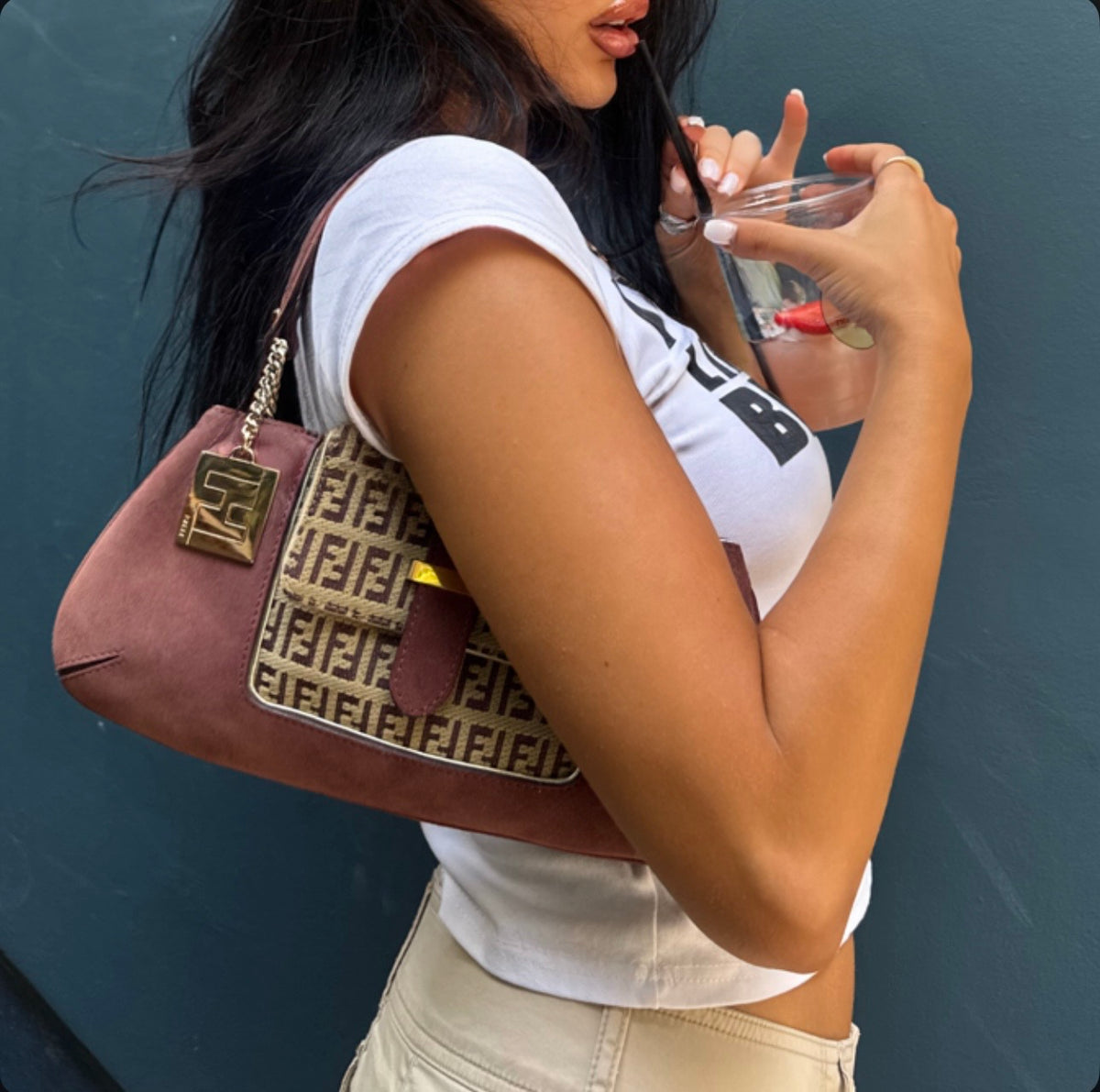 Fendi Canvas Chef Bag in Burgundy